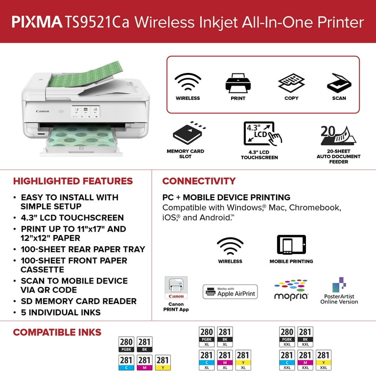 Canon PIXMA TS9521Ca White Wireless Inkjet All-In-One Printer