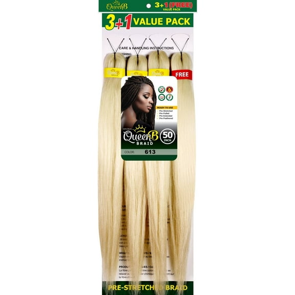QueenB 4X Value Pack Pre-Stretched Braiding Hair 50” – Color #613