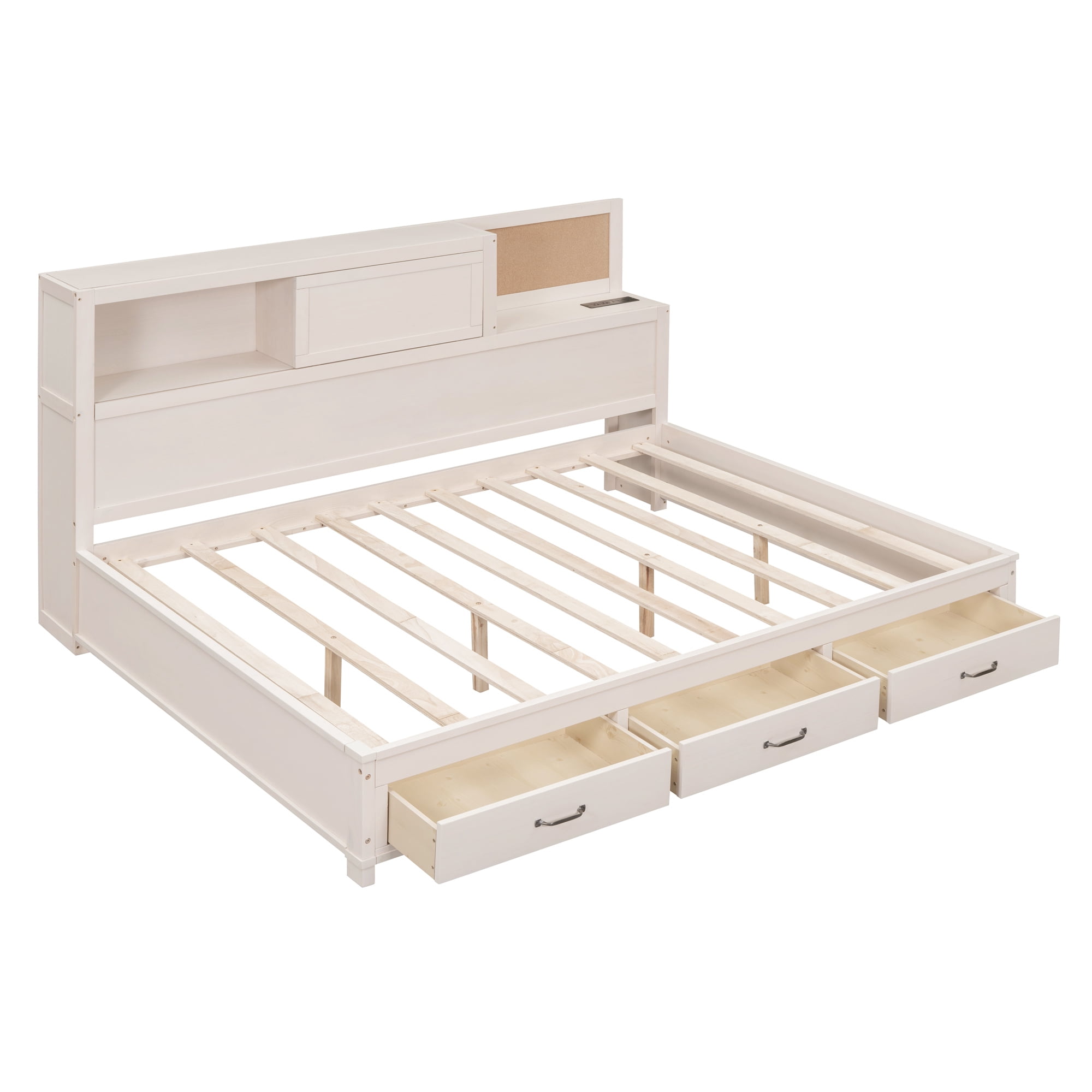 Sailvan Full Size Wooden Daybed with 3 Storage Drawers, Upper Soft Board, Shelf, Set of Sockets