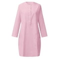 thumbnail image 4 of Women Casual 3/4 Sleeve Dress Crew Neck Button Dresses Dressy Loose Lounge Wear Daily Dress with Pockets, 4 of 5