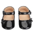 thumbnail image 2 of Zapatos de bebé con lazo de PU artificial, decoración, lisos, elegantes, de princesa, para bebés recién nacidos de 6 a 12 meses, color negro, 12 cm/4,7 pulgadas, 2 of 15