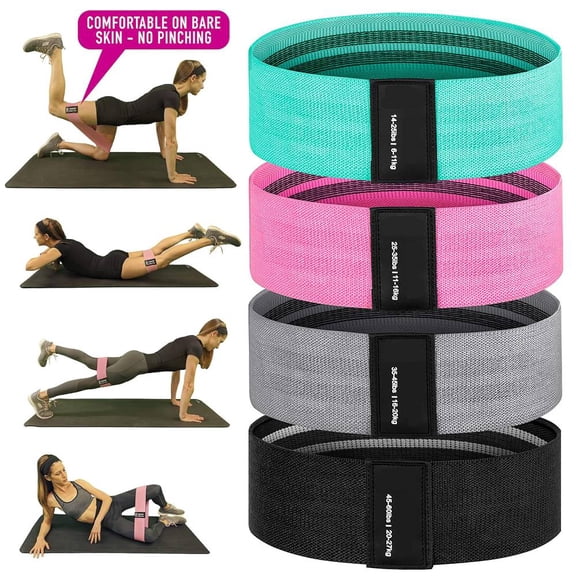4 PK Resistance Bands for Working Out with Workout Bands Guide 4 Booty Bands for Women Men Fabric Elastic Bands for Exercise Bands Resistance Bands for Legs Bands for Working Out Hip Thigh Glute Band