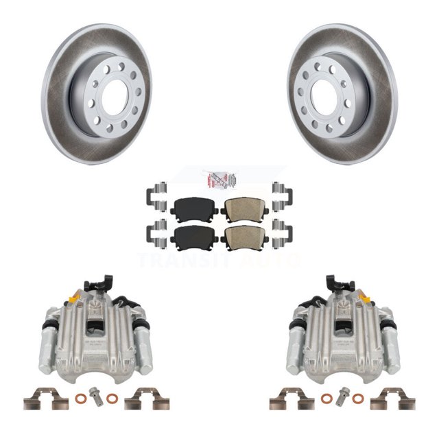 Transit Auto Rear Disc Brake Caliper Coated Rotors and Ceramic Pads Kit for Car Volkswagen Jetta with 260mm Diameter Rotor 7th 8th Digit Of VIN Is "1K" KCG-100979N