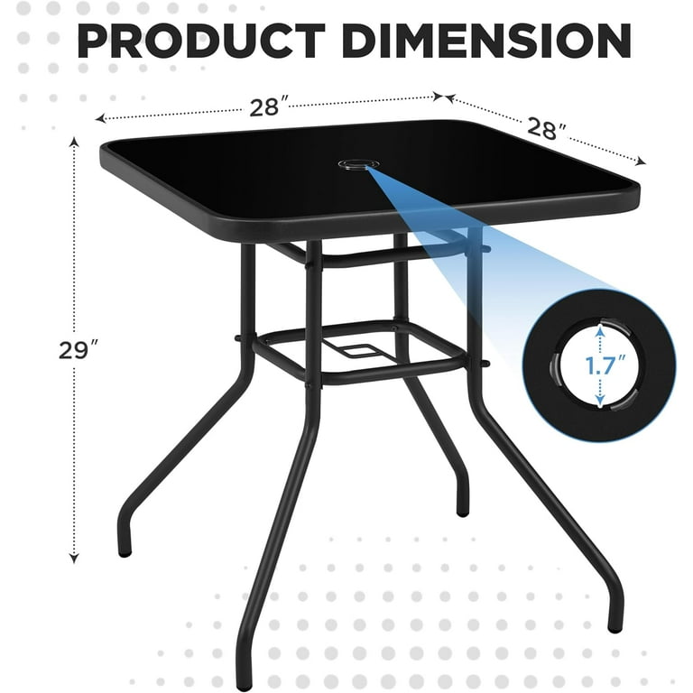 28 square patio table with umbrella hole PHI VILLA w/Umbrella Hole, Metal Table w/Mesh Top, Black Spacious Square Design Nuu Garden Black with Gold