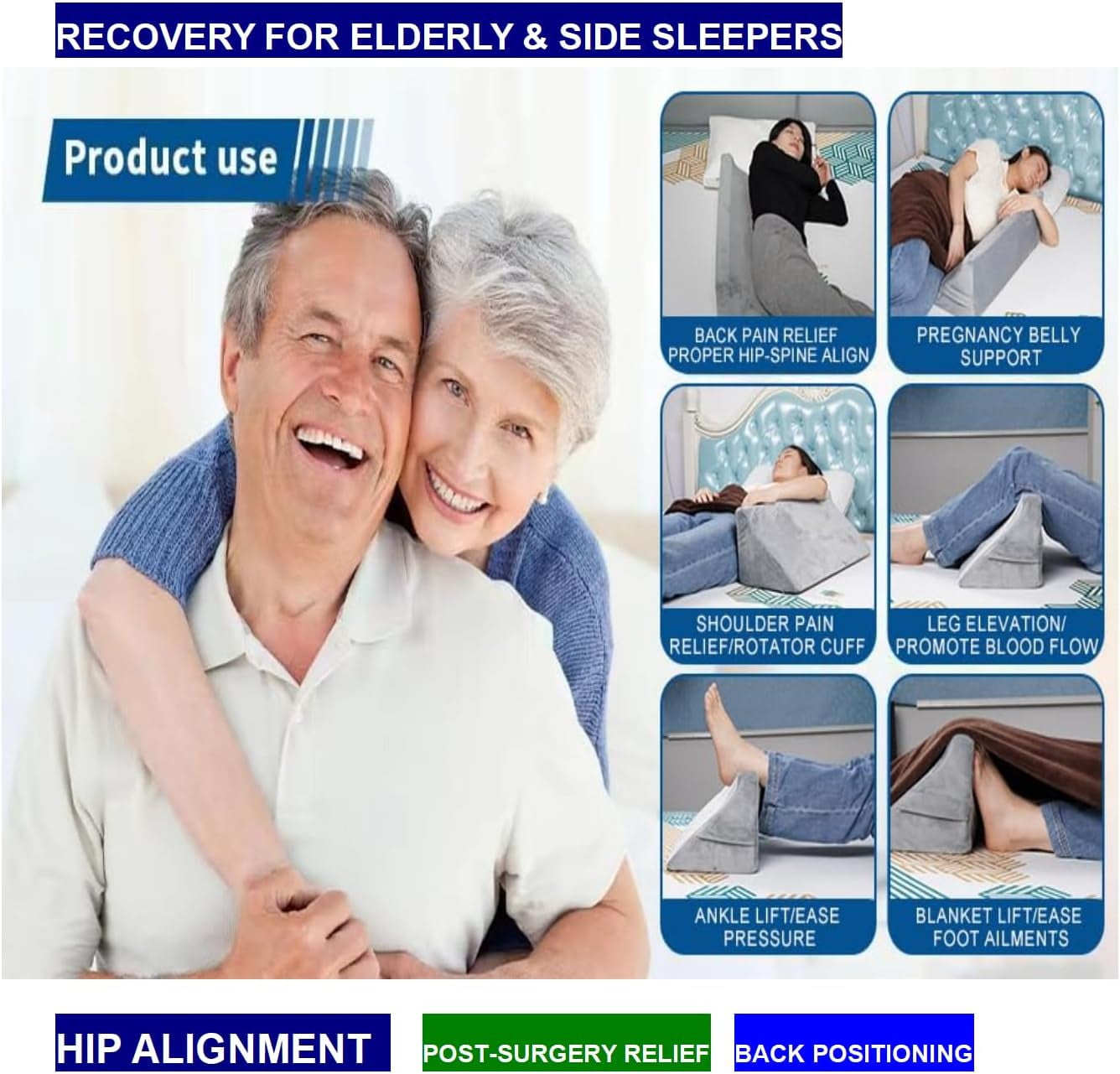 Bed Wedge Pillow for Sleeping & Post Surgery Recovery - Waterproof Positioning Wedge Pillows for Back,Hip & Leg Pain Relief, bed sore Support,Ideal for Side Sleepers,Seniors &Bedridden Patients 23.6"