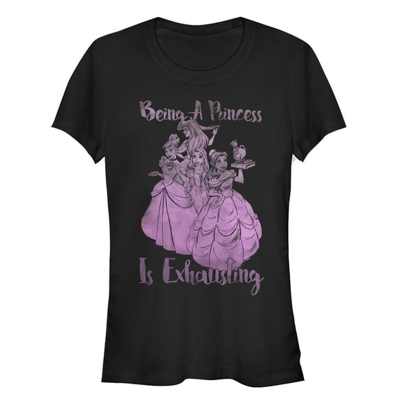 Junior's Disney Princesses Being a is Exhausting  Graphic Tee Black Large