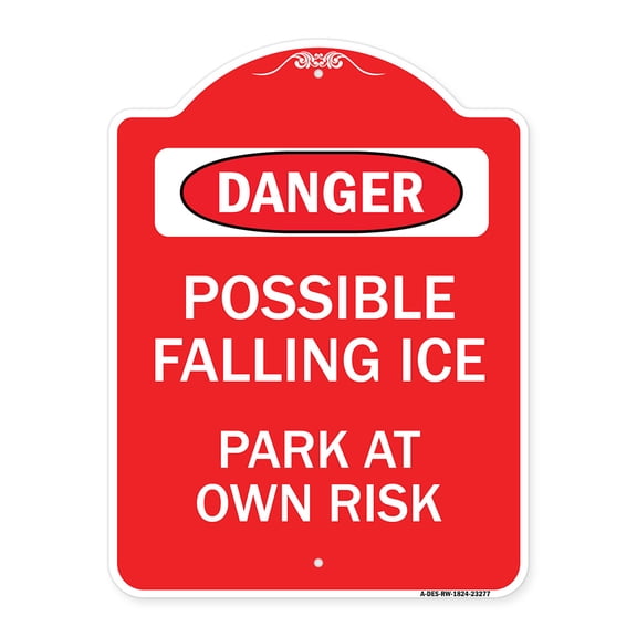 SignMission A-DES-RW-1824-23277 18 x 24 in. Designer Series Sign - Possible Falling Ice - Park At Own Risk, Red & White