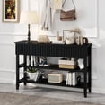 thumbnail image 3 of LAZZO Modern Fluted Console Table, Narrow Long Behind Couch Sofa Entryway Table with 3 Drawers & 2-Tier Open Shelf, Black, 3 of 9