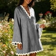 thumbnail image 5 of Zpzdpjkx Women's Summer Casual Striped Tunic Dress, V-Neck Long Sleeve Scalloped Beach Cover-Up, 5 of 10