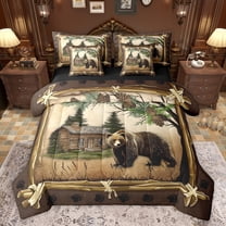 Feelyou Western Jungle Bear Bedding Comforter Set 7 Pieces, Farmhouse Wooden Cabin Full Bedding Set, Teens Adult Men Reversible Fitted Sheet Flat Sheet, Luxury Bedroom Decor