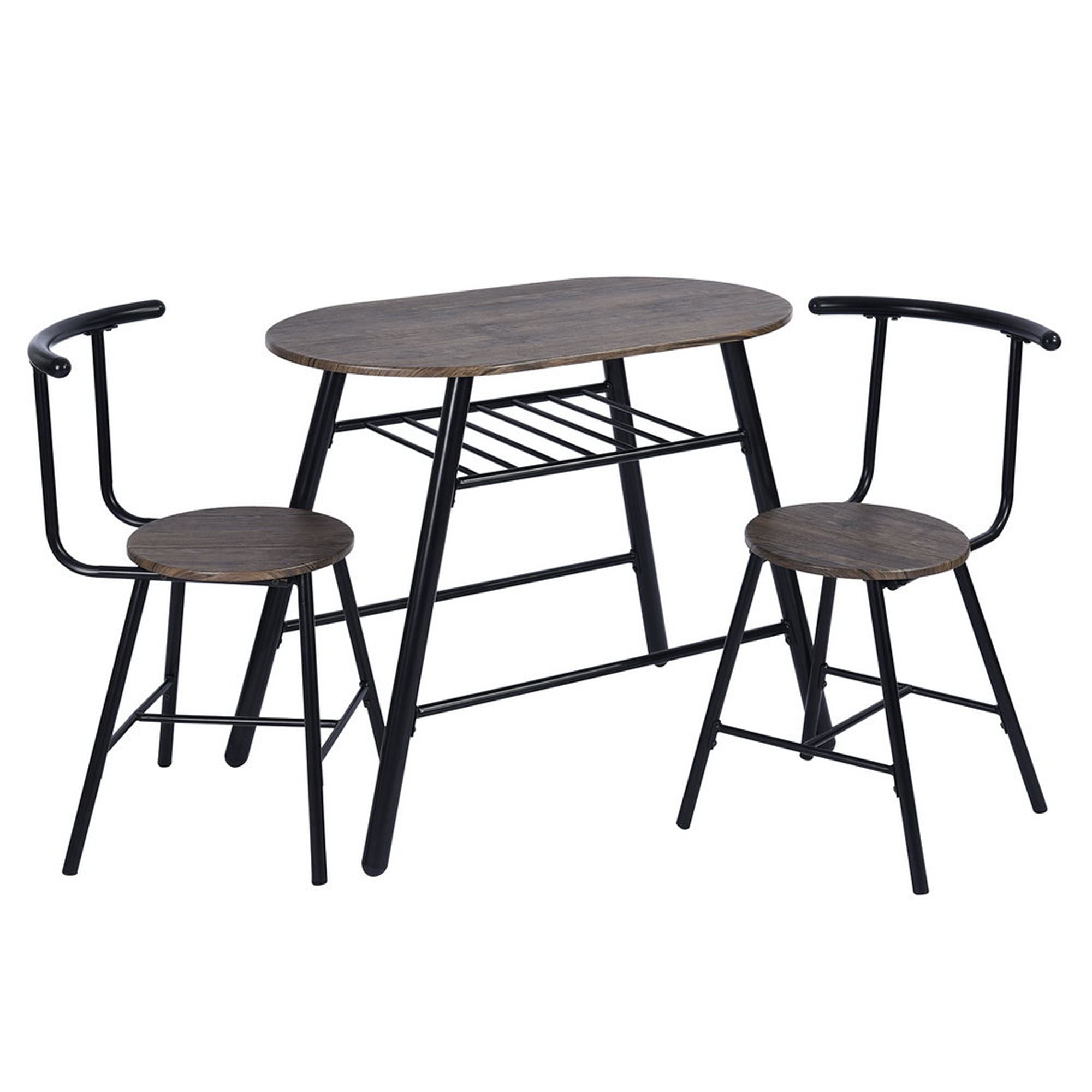 ENYOPRO Kitchen Bar Table Set, 3 Pieces Dining Set with Storage Shelf, Waterproof Varnish