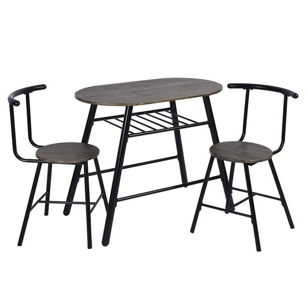 Bar Table and Chairs Set, 3 Piece Kitchen Table Set with Metal Frame