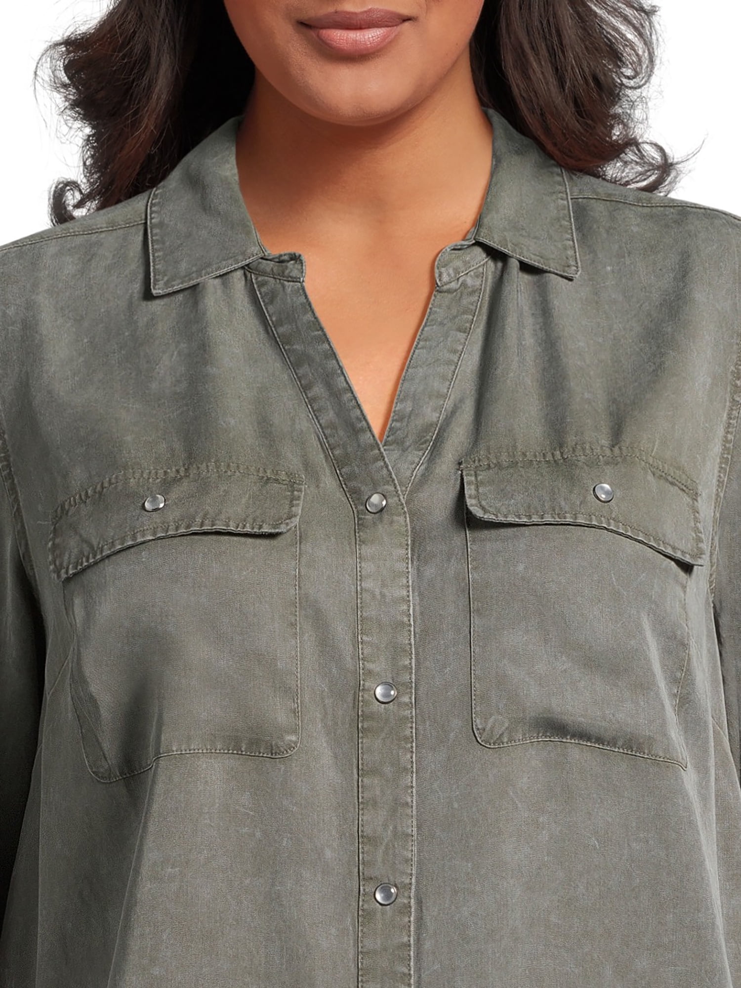 Terra & Sky Women’s Plus Size Shirtdress with Long Sleeves