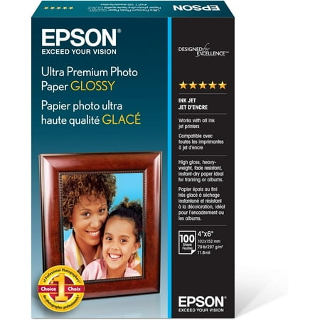 Epson Ultra Premium Glossy Photo Paper, 100 Sheets, 6.2" x 4"x 1.4". White