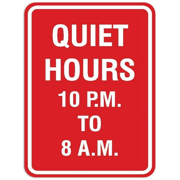 Signs ByLITA Portrait Round Quiet Hours 10pm to 8am Sign - Laser-Engraved Lettering | Durable ABS Plastic | Vibrant Colors | Powerful Foam Tape (Red) - Large