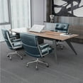 thumbnail image 3 of Cottinch Genuine Leather Office Chair Mid Back Ergonomic Desk Chair Padded Executive Office Chair with Aluminum Arm Rest Swivel Rolling Computer Armchair for Home Office, Blue, 3 of 12