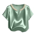 thumbnail image 2 of TaTaai Women's Loose Fit Summer Top Short Sleeve V-Neck Solid Color Pearl Accent Professional Office Casual Blouse Gift, 2 of 5