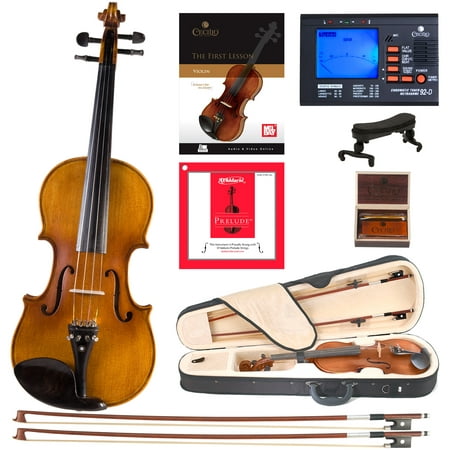 Cecilio Full Size 4/4 CVN-500 Ebony Fitted Flamed Solid Wood Violin with D'Addario Prelude Strings, Lesson Book, Shoulder