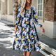 thumbnail image 3 of Vestido Vestido midi de corte A para mujer, vestido elegante con estampado escalonado, vestido elegante para ir al trabajo Ygjytge Azul T L para Mujer, 3 of 8