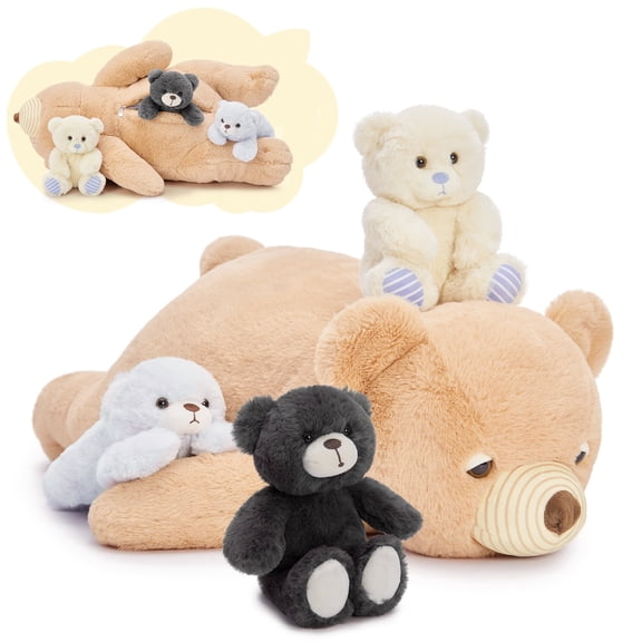 Muiteiur 4Pcs Bear Stuffed Animal 24.5" Stuffed Bear Plush Toy with 3 Babies