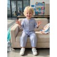 thumbnail image 5 of Cenuakty Toddler Boys Clothing Set Cotton Linen Solid Color Long Sleeve Button Down Tops with Elastic Pants 2 Pcs Outfits, 5 of 9