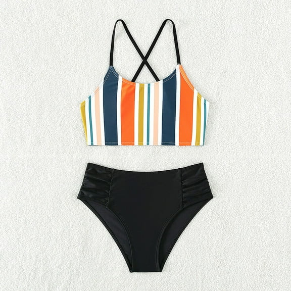 Girls Tankinis Two Pieces Swimsuits Spaghetti Strap Sleeveless Tankini Swimsuits Criss Cross Bikini Set Beach Sport Bathing Suit Set for Girls 6-7 Years