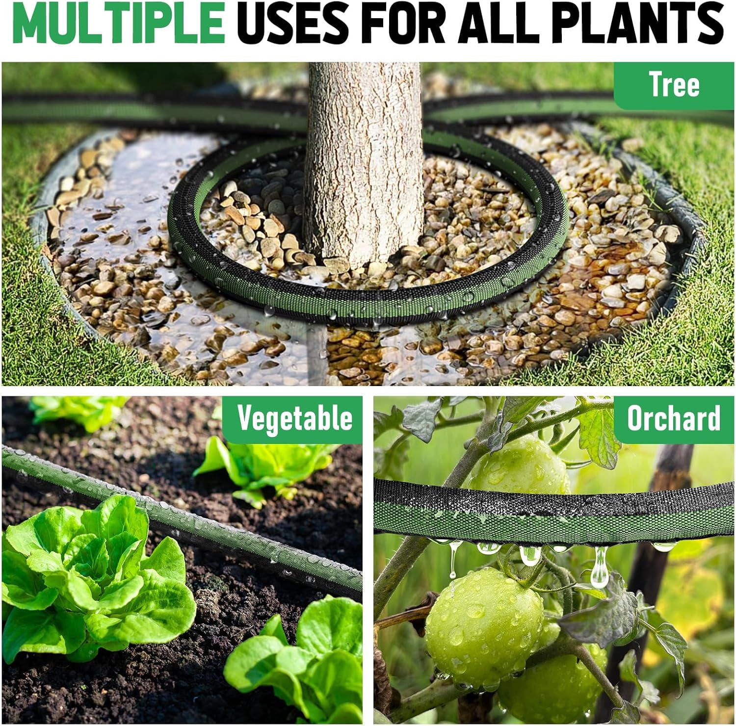 25ft Flat Soaker Hose with 80% Water-Saving Drip Irrigation, Leakproof Double Layer Gardening Hose