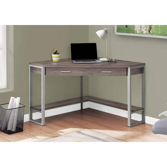 Monarch Specialties Computer Desk, Home Office, Corner, Storage Drawers, 42"l, Work, Laptop, Metal, Laminate, Brown, Grey, Contemporary, Modern