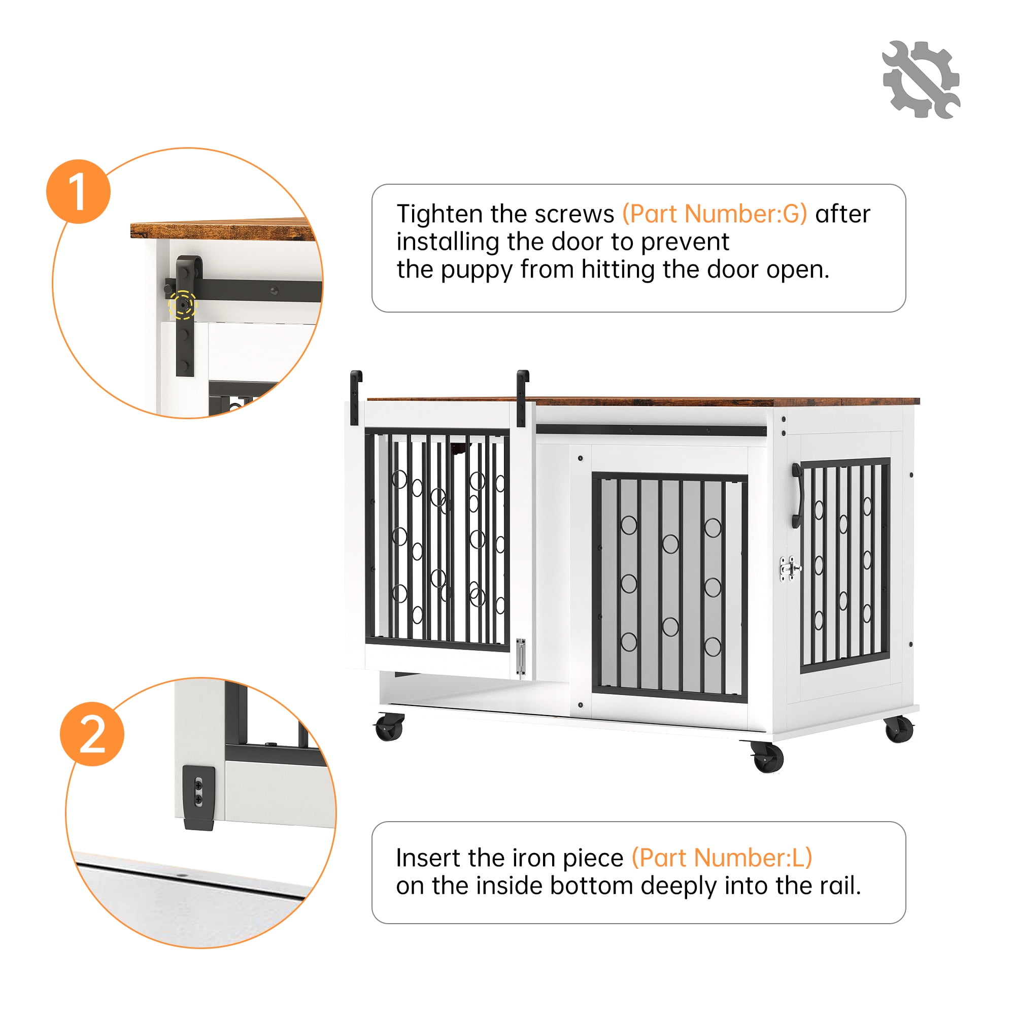 Pefilos 39" Sliding Door Dog Crate with Partition for Two Puppies, Furniture Style Dog Cage with Wheels, Brown Countertop Dog House Kennel for Indoor Dogs, White Pefilos 39" Sliding Door Dog Crate with Partition for Two Puppies, Furniture Style Dog Cage with Wheels, Brown Countertop Dog House Kennel for Indoor Dogs, White
