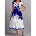 thumbnail image 2 of Plus Size Peplum Floral Print Dress - Elegant V-Neck, Short Sleeves, Scalloped Hem, Medium Stretch, Zipper Closure, Machine Wash, 2 of 5