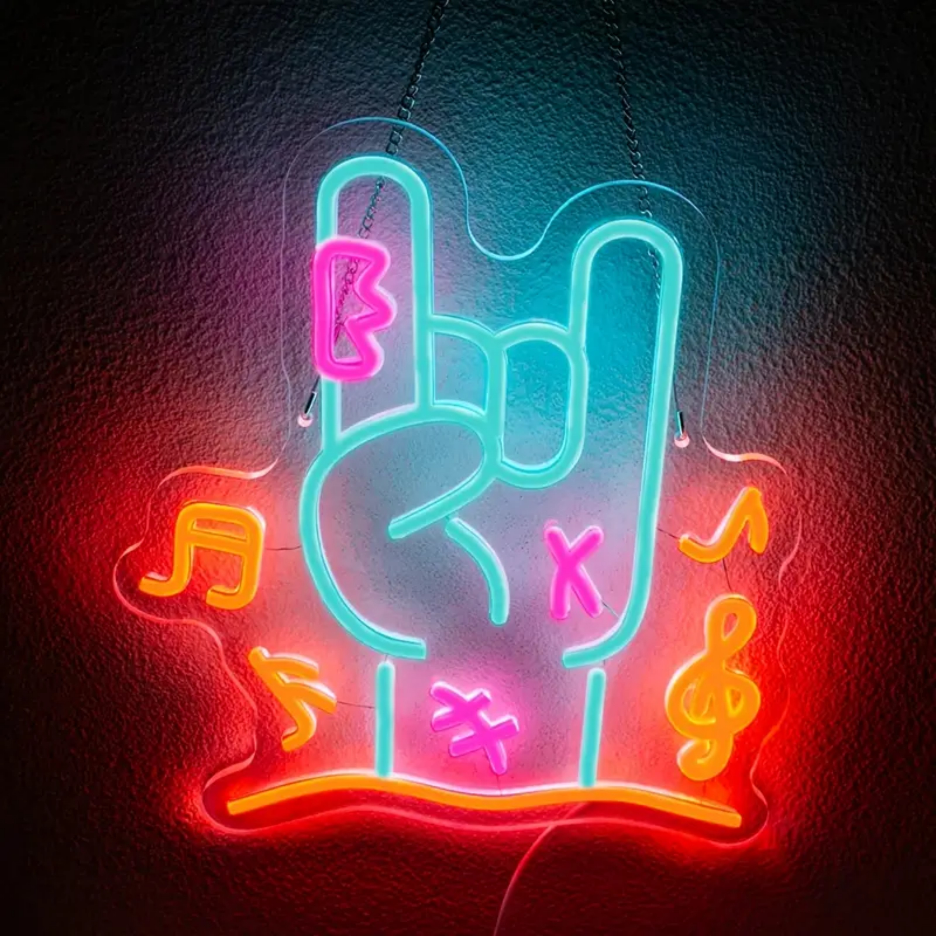 UPONRAY Rock Finger Neon Signs, 13"*13.8" Dimmable & USB-Powered LED Neon Light, Stylish Wall Decor for Bedroom, Game Room, Dance Hall, Internet Cafe, Arcade
