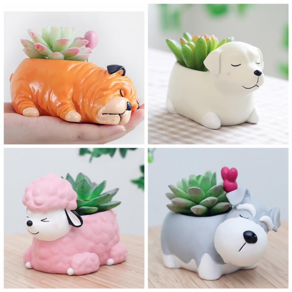 Stibadium Flower Pot, Cute Plant Pots Animal Planter Cartoon Dog Shaped Container for Home Garden Office Desktop Deco - with Drainage Hole, Thanksgiving Christmas - image 5 of 5
