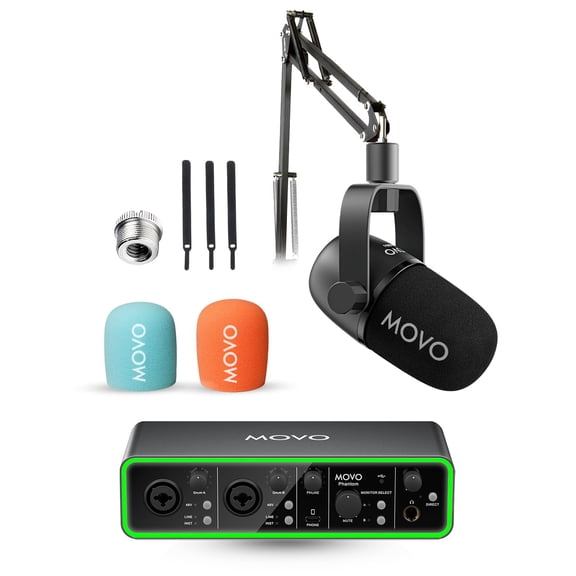 Paquete de interfaz de audio Movo Music Phantom USB con CastMic XLR