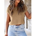 thumbnail image 6 of Women'S Summer Cropped Sweater Vest Trendy Cap Sleeve Crop Tops Crew Neck Loose Knit Tank Top Khaki L, 6 of 7