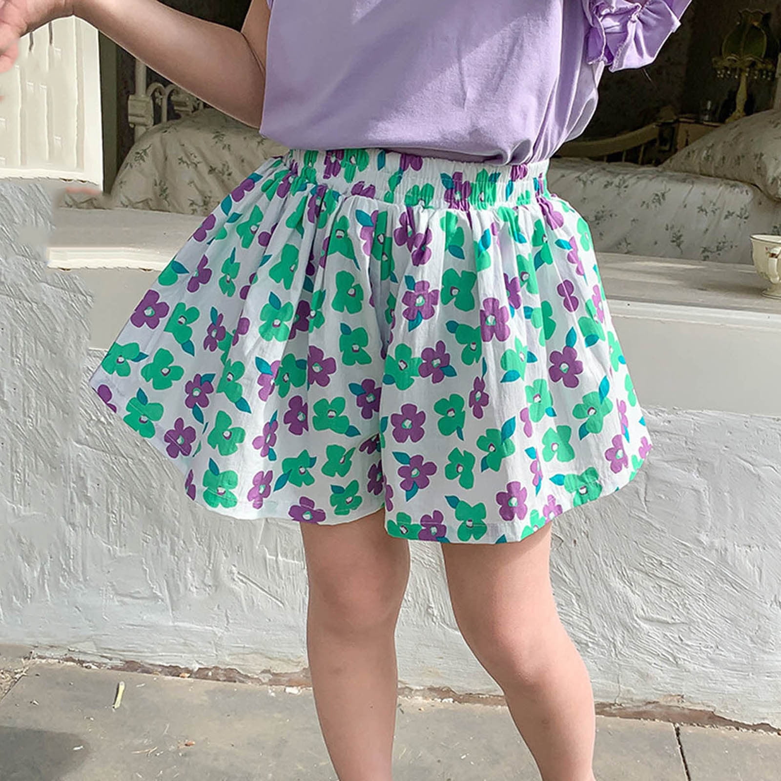 PNK floral-print ruffled A-line shorts - Purple