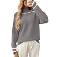 thumbnail image 2 of thefmos Women's Stand Collar Color Block Knit Sweater Loose Fit Long Sleeve Casual Pullover Fashion Fall Winter Outfit, Gray M, 2 of 7