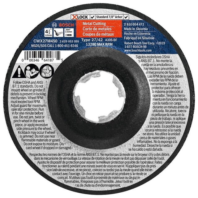 Disco abrasivo Bosch CWX27M450 X-LOCK para corte de metales, grano 30