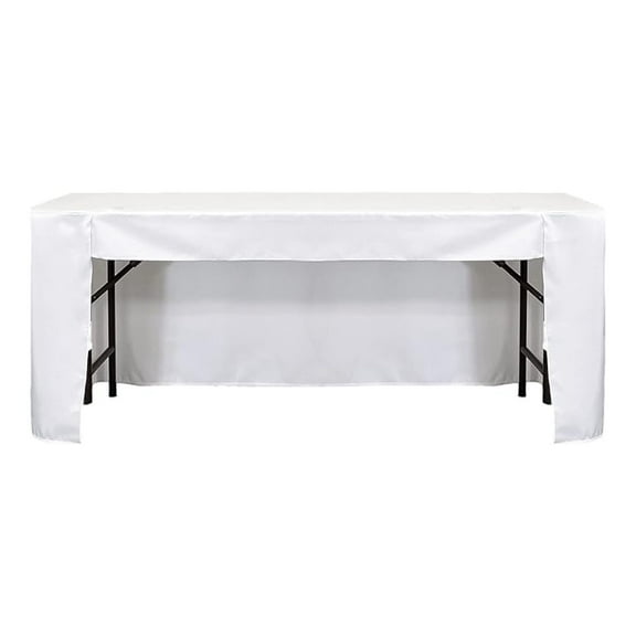 8 ft x 18 inch Fitted Tablecloth - White Polyester - Open Back Rectangular Table Cover for Banquet, Classroom, Trade Show - Durable & Easy Care