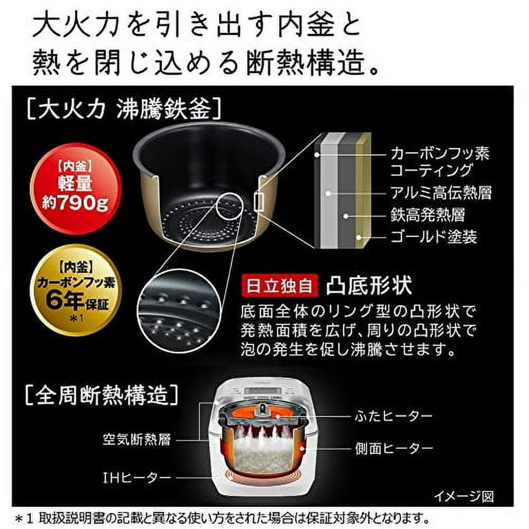 Hitachi Rice Cooker 5.5 Go Pressure & Steam IH Plump Gozen Body Made in  Japan Black Thick Iron Pot Steam Cut RZ-AX10M R Metallic Red// Kitchen