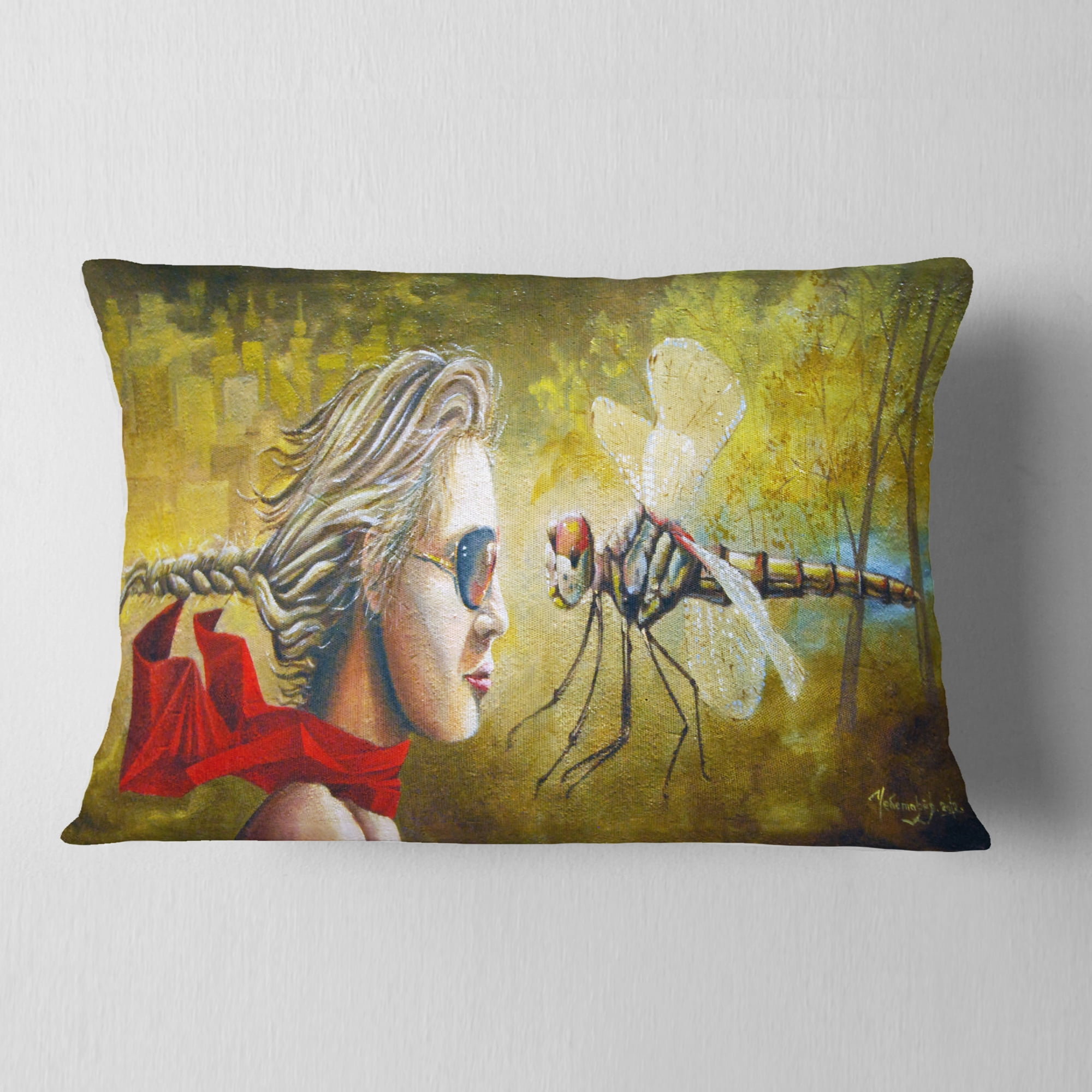 Designart Human and Dragon Fly - Abstract Throw Pillow - 12x20