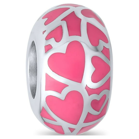 Bling Jewelry Womens Pink Red Silver Heart Murano Glass Charm Bead for European Bracelets