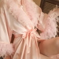 thumbnail image 4 of Defitshape Women's Satin Robe Summer Bridesmaid Soft Bridal Silky Luxury Feather Silk Robe Comfy Bathrobe Pink X-Small, 4 of 4