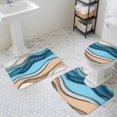 thumbnail image 3 of Turquoise Beige Bathroom Rugs Set Gradient Water Ripple Abstract Wave Modern Non Slip Absorbent Soft Bath Mats 3 Piece Set with Bathroom Rug, U-Shaped Floor Mat, Toilet Seat Cover Large Size, 3 of 9