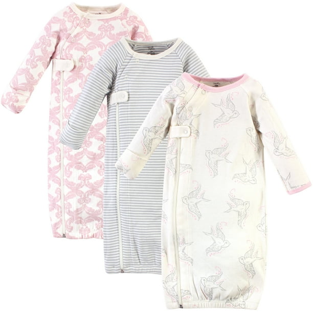 Touched by Nature Baby Girl Organic Cotton Zipper Gowns, 3Pack