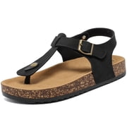 CKWLXQY Leather Thong Cork Sandals for Men & Women, Water-Resistant Flip Flops with Cork Footbed & Memory Foam, Adjustable Double Buckle Open Toe Summer Slides