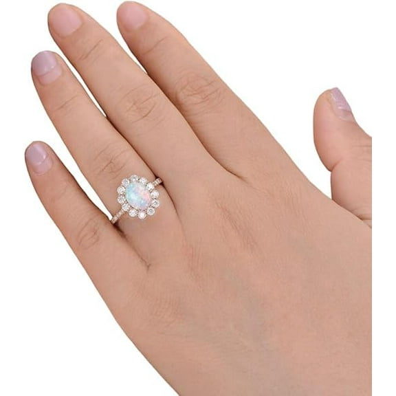 CZ Tiny Ring, Natural Opal Halo Ring, Fire Opal Gemstone Ring, October Birthstone, Womens Ring, Cluster Ring, Stackable Ring, Gold Micron Ring, 925 Sterling Silver, Dainty Ring, Christmas Gift