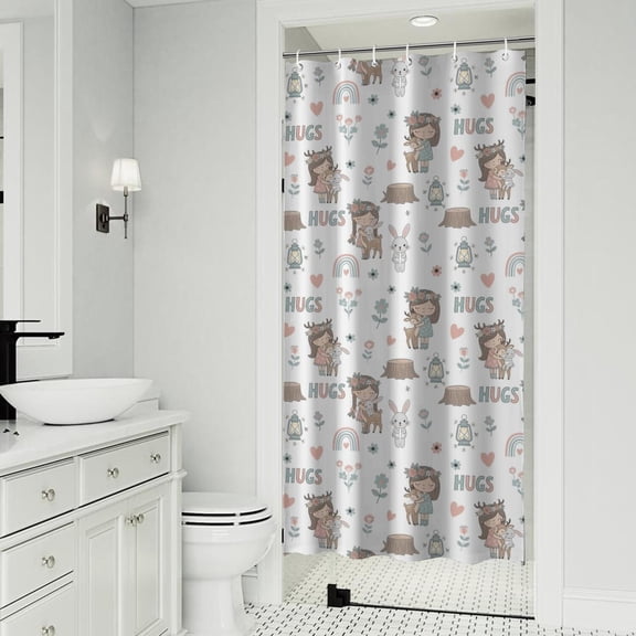 White Forest Girl Pattern Shower Curtain 36"x72" ,Bathroom Decorative Shower Curtains Set with 12 Hooks,Modern Waterproof Washable Shower Curtain