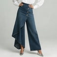 thumbnail image 4 of Kilaqueen Women's High Waisted Wide Leg Wrap Skirted Jeans Button Front Flowy Asymmetrical Denim Pants Trousers with Pockets, 4 of 7