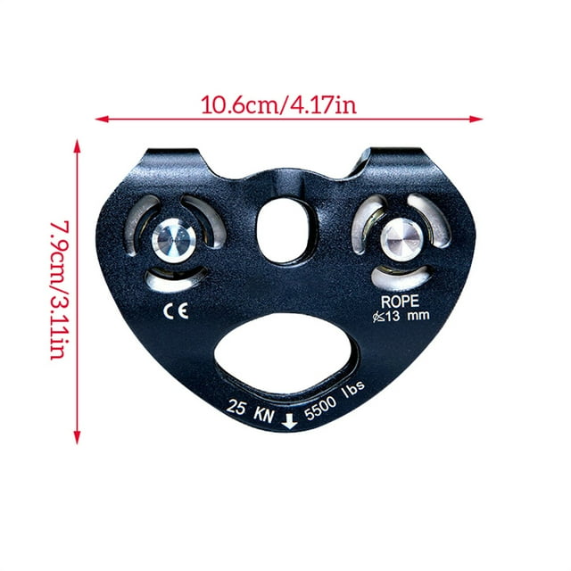 Maoww Zip Line Trolley Double Pulleys Hanging Device Caving Tool Rope Fixator 25KN Tandem Wheels Climbing Pulley for Outdoor Use Black