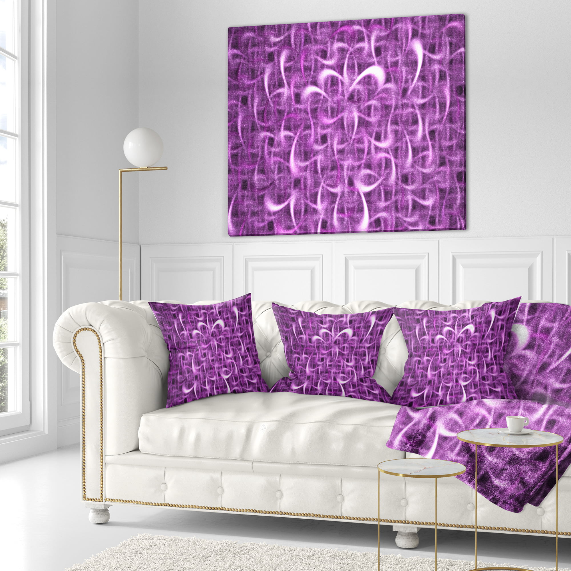 Sofa Throw Pillow 26 in x 26 in in Designart CU15987-26-26 Purple Watercolor Fractal Pattern Abstract Cushion Cover for Living Room 